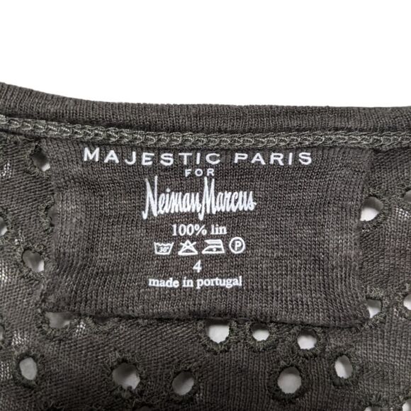 MAJESTIC PARIS Linen Eyelet Short Sleeve Shirt L - Picture 3 of 6